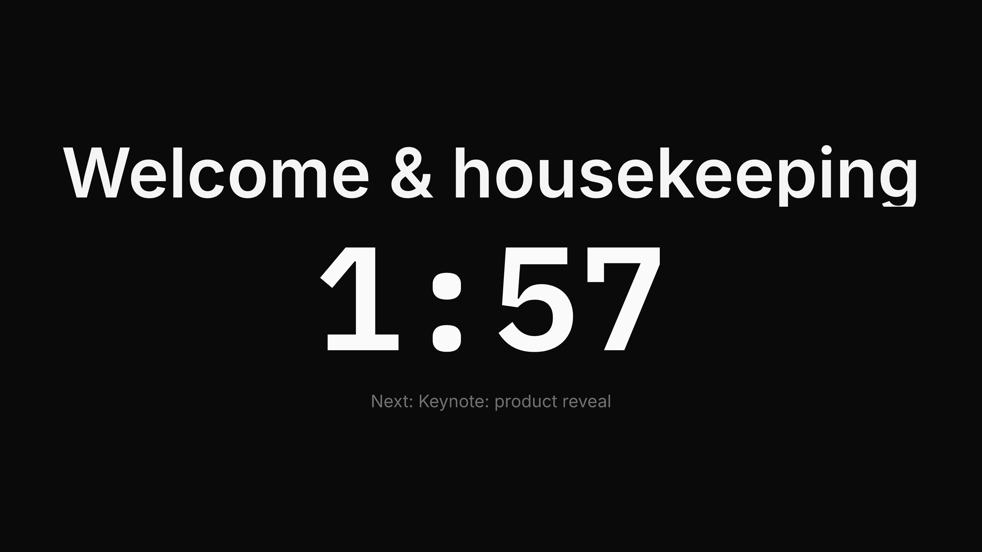 The stage view: the current item and countdown rendered very large